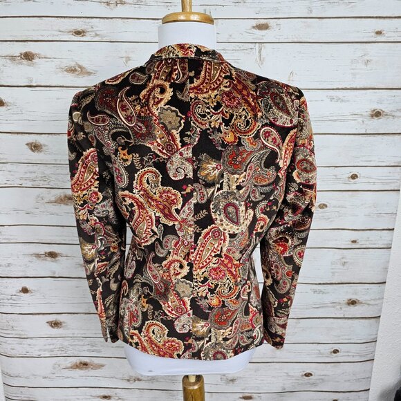 Talbots Velvet Blazer Womens 8P Black Red Paisley Silk Blend Lined Party Jacket - Picture 6 of 12